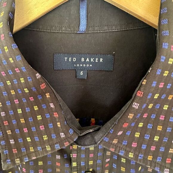 Ted Baker Men’s Multi Colored Small Square Black Long Sleeve Button Down - Picture 9 of 9
